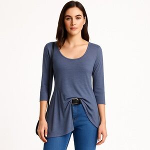 ecoSkin Grey-Blue Asymmetrical Pleated Tunic Top (L)